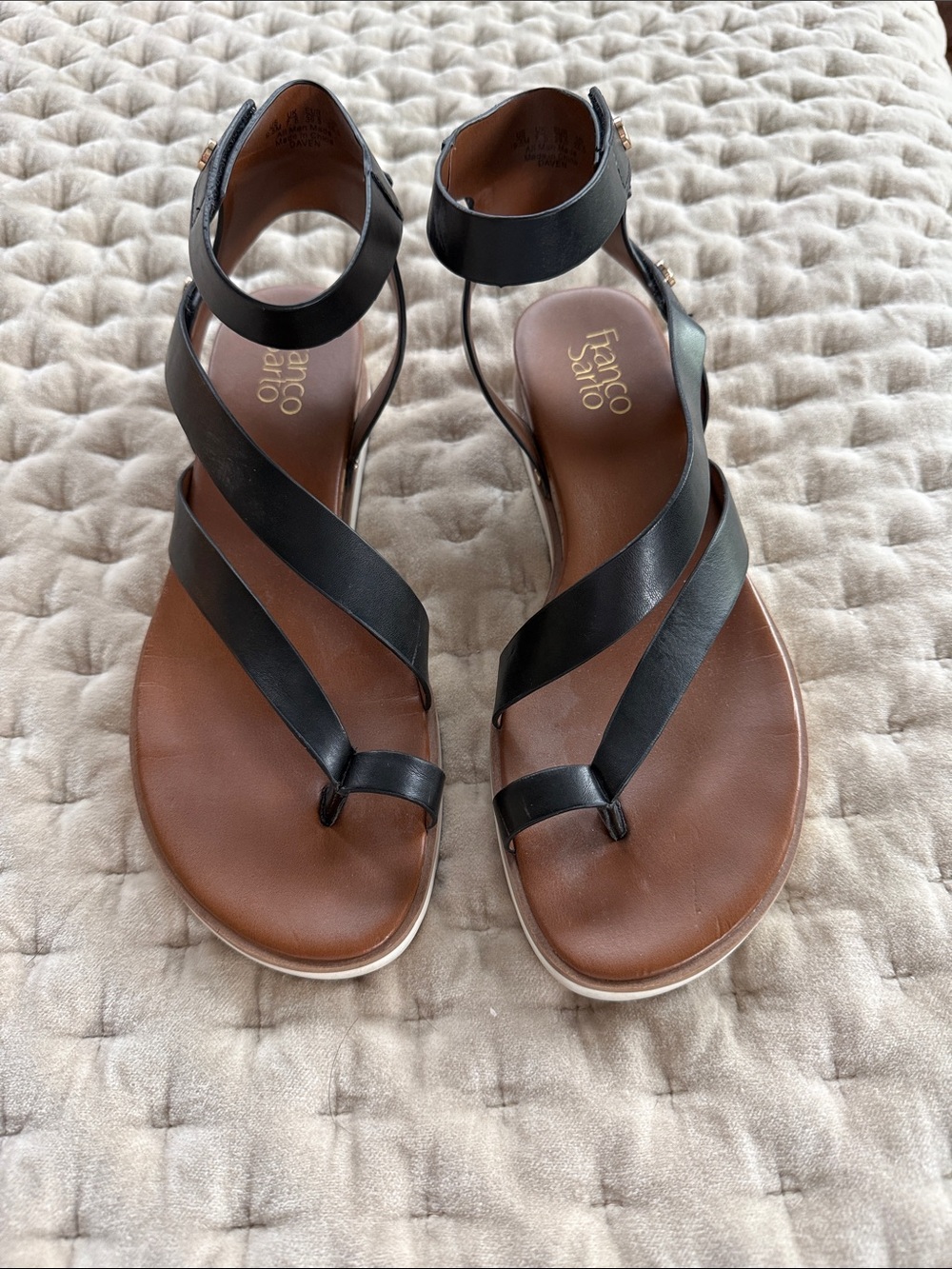 Franco Sarto Black and Brown Strappy Leather Sandals